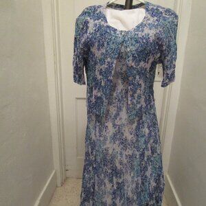 Blue floral lacy crepe pleated dress with jacket by Xotica, size L